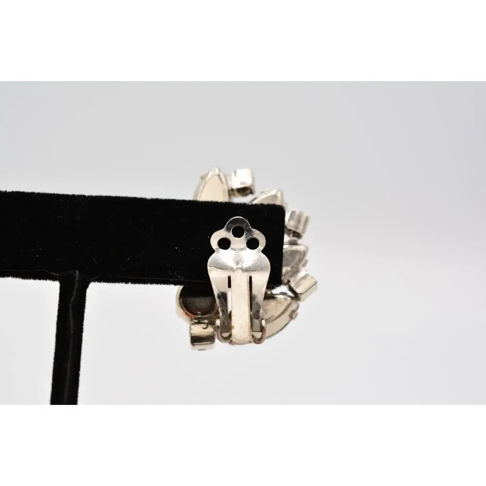 Vintage Crystal Clip Pm Earrings Shiny Rhinestone Marquise Silver 1980s BinAA